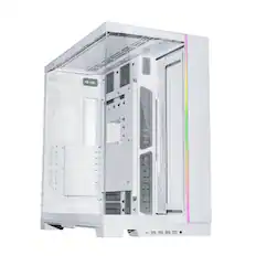 Front. Lian Li - Dynamic EVO XL - Up to 280mm E-ATX Motherboard - ARGB Lighting Strips, Front and Side Tempered Glass Panels,O11DEXL-W.US - White.
