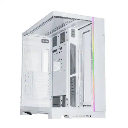 Front. Lian Li - Dynamic EVO XL - Up to 280mm E-ATX Motherboard - ARGB Lighting Strips, Front and Side Tempered Glass Panels,O11DEXL-W.US - White.