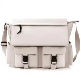 Wikistore - Canvas Messenger Bag for Women Men Crossbody Laptop Bag with Adjustable Strap Vintage Style - White