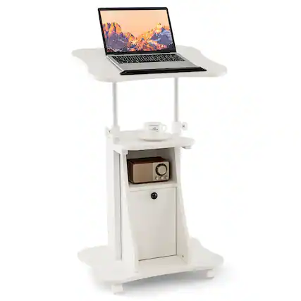 Front. Costway - Costway Mobile Podium Stand Office Laptop Cart with Storage Adjustable Height - White.
