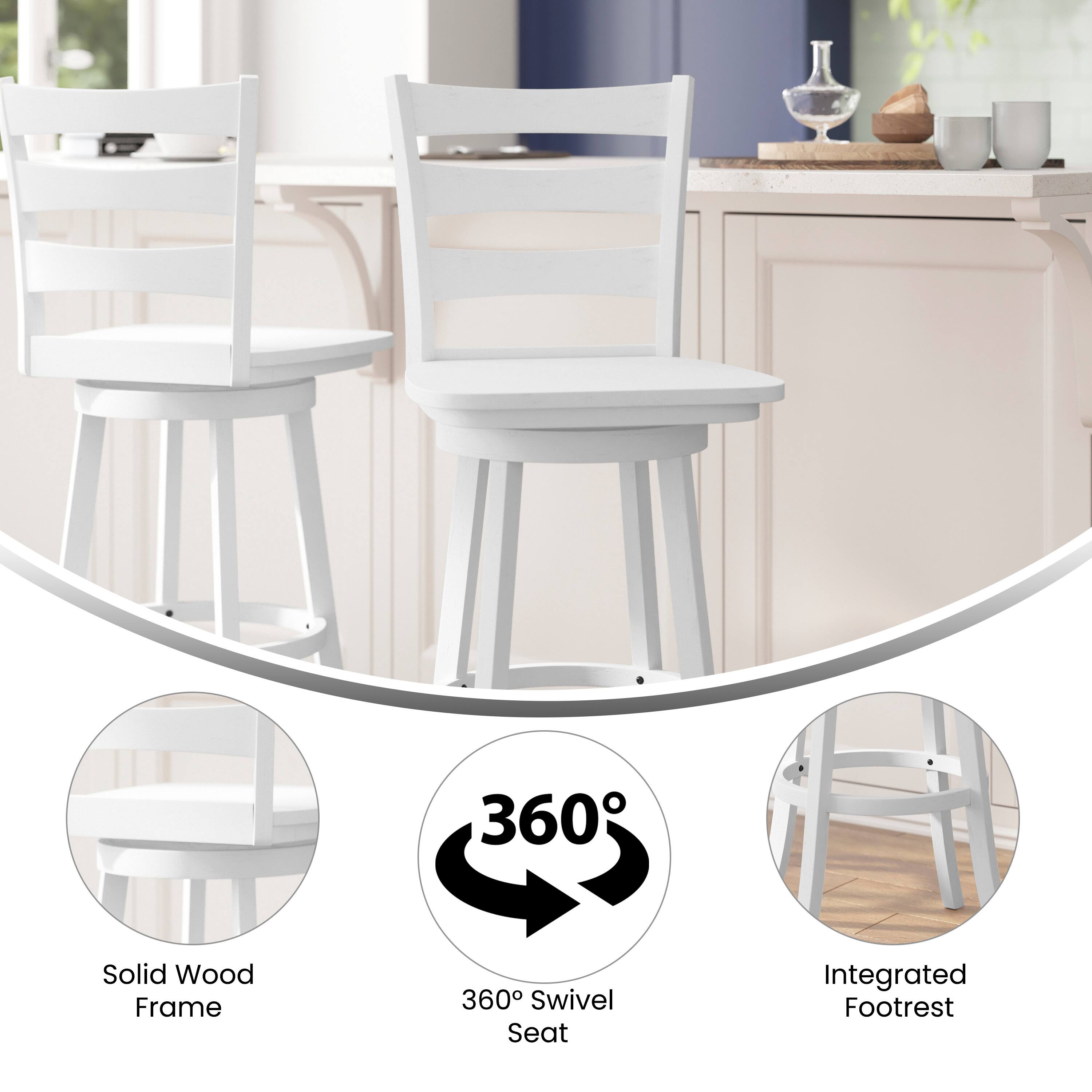 360° Swivel Seat  
Solid Wood Frame  
Integrated Footrest