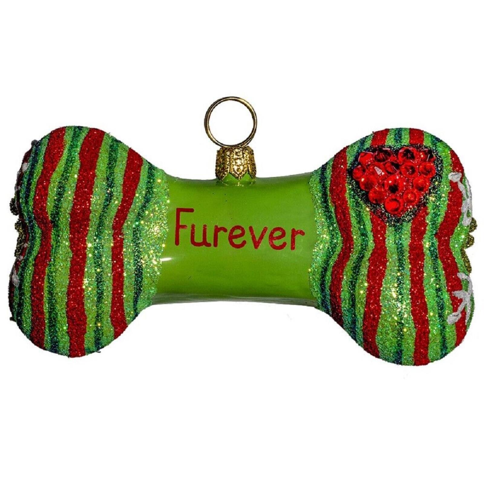 Angle. Joy to the World Collectibles - Joy to the World Best Friends Furever Dog Bone Polish Glass Christmas Ornament - Green.