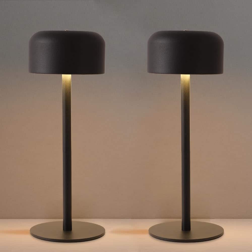 Dazzling Pops - LED Cordless Table Lamp Portable 5000mAh Outdoor Table Light Color Stepless Dimming BedsideTable Lamps - 2Pcs Black