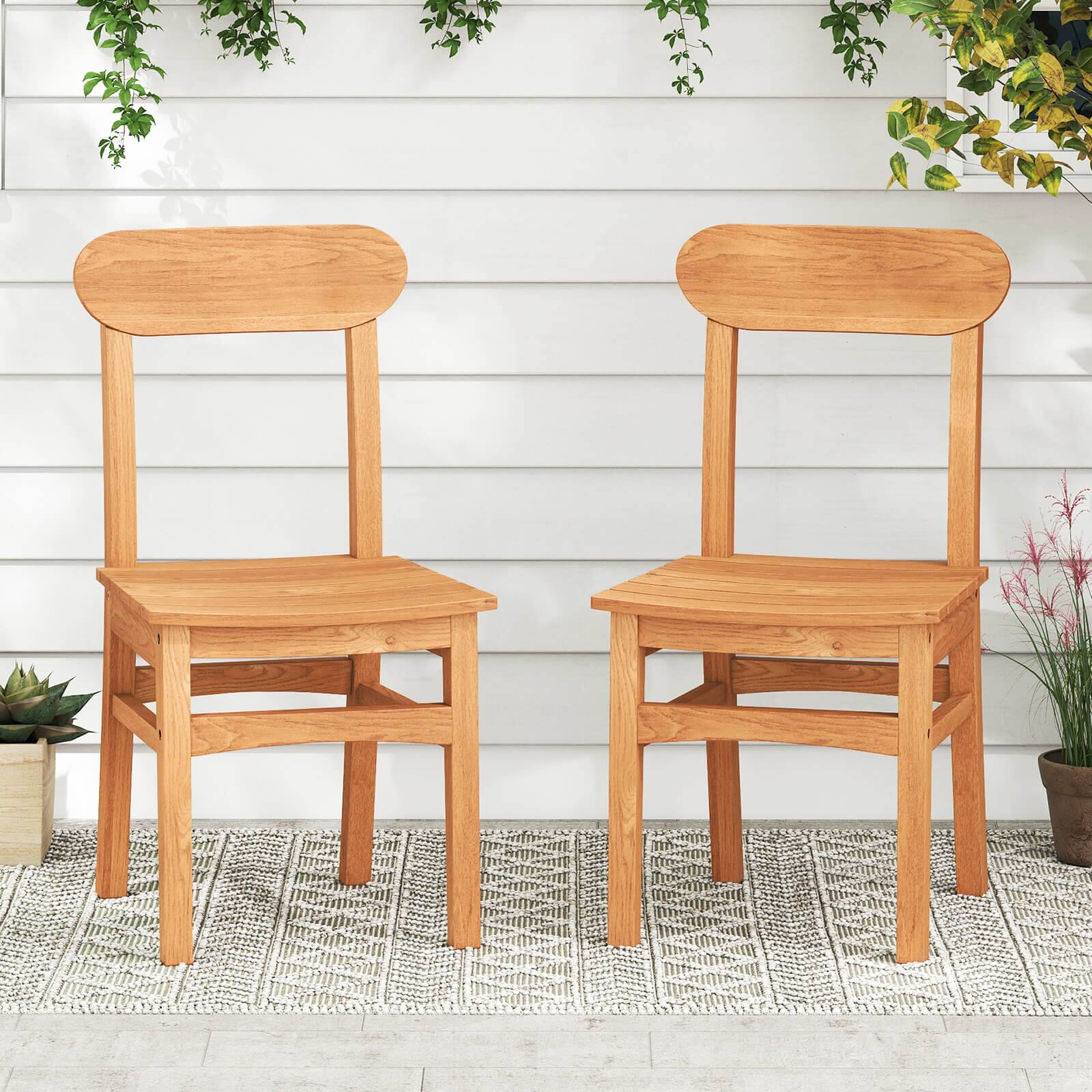 Alt View 1. Costway - Costway 2 PCS Patio Teak Wood Chair Wooden Armless Dining Chair with Slatted Seat - Natural.