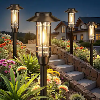 Front. MOSZAR LLC - 6 Pack Solar Pathway Lights Outdoor, Upgraded Bright - Black.