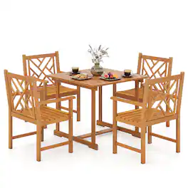 Gymax - 5-Piece Outdoor Square Patio Dining Set w/ 1.97'' Umbrella Hole for Backyard Natural - Yellow