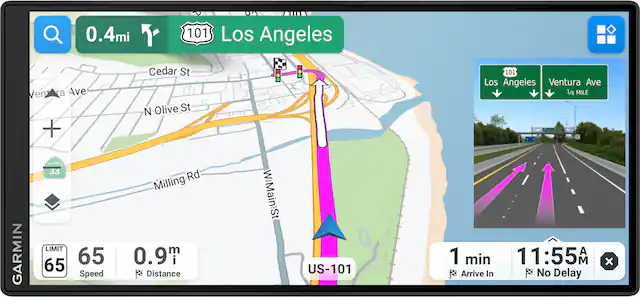 0.4mi T
101 Los Angeles
GARMIN
en Ave 55 UMT 65 65 Speed
Cedar St N Olive St Rd Milling 0.977 Distance
W/MainSt
US-101
100 LOS Angeles Ventura Ave is ALE A 1 min 11:55AM X & Arrive in R No Delay
