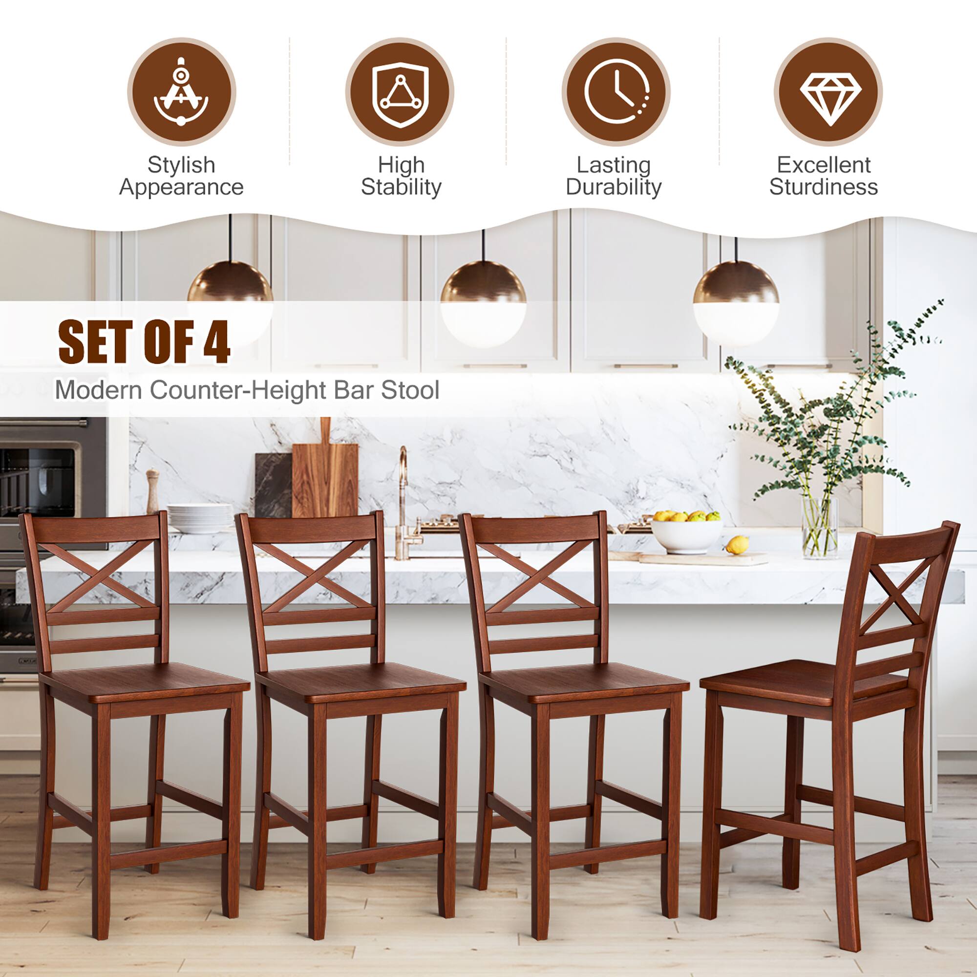 Stylish Appearance  
High Stability  
Lasting Durability  
Excellent Sturdiness  

SET OF 4  
Modern Counter-Height Bar Stool