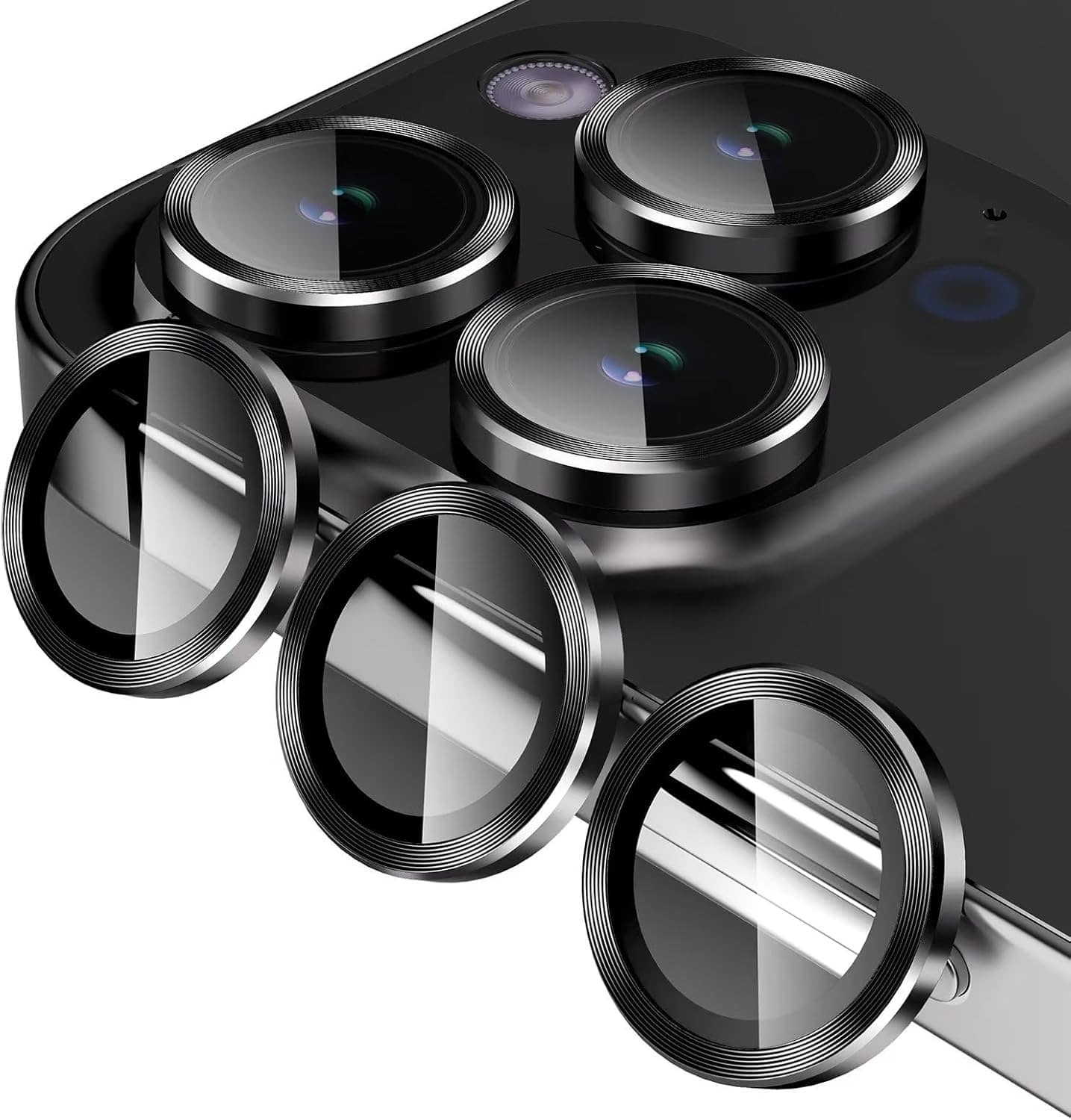 Entronix - Luxury Metal Camera Lens Protector for iPhone 15 Pro and 15 Pro Max - Black