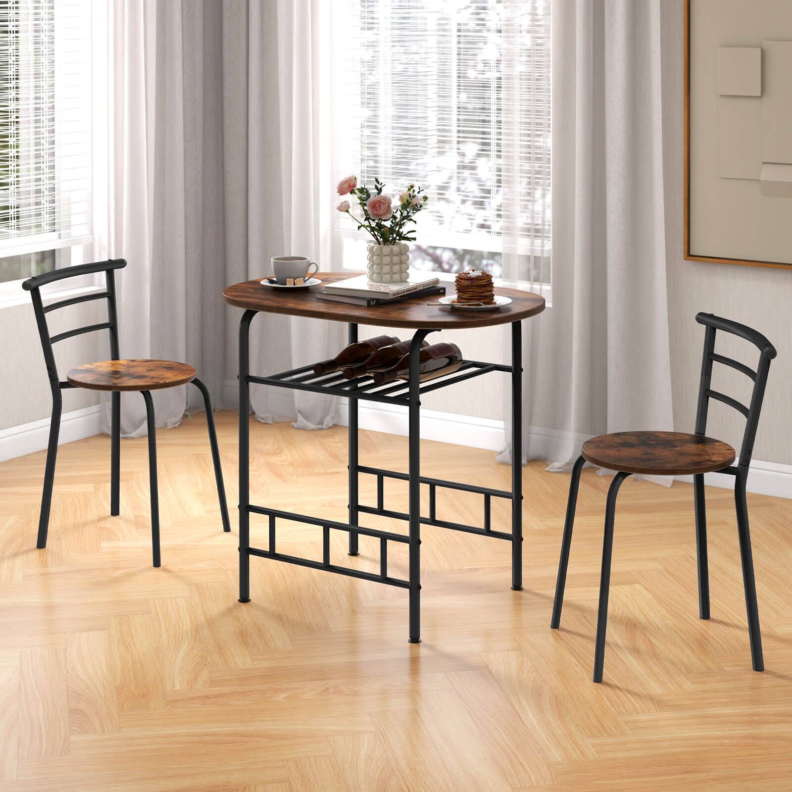 Alt View 11. Costway - 3 Pcs Dining Set Table And 2 Chairs Compact Bistro Pub Breakfast Home Kitchen - Black and Brown.