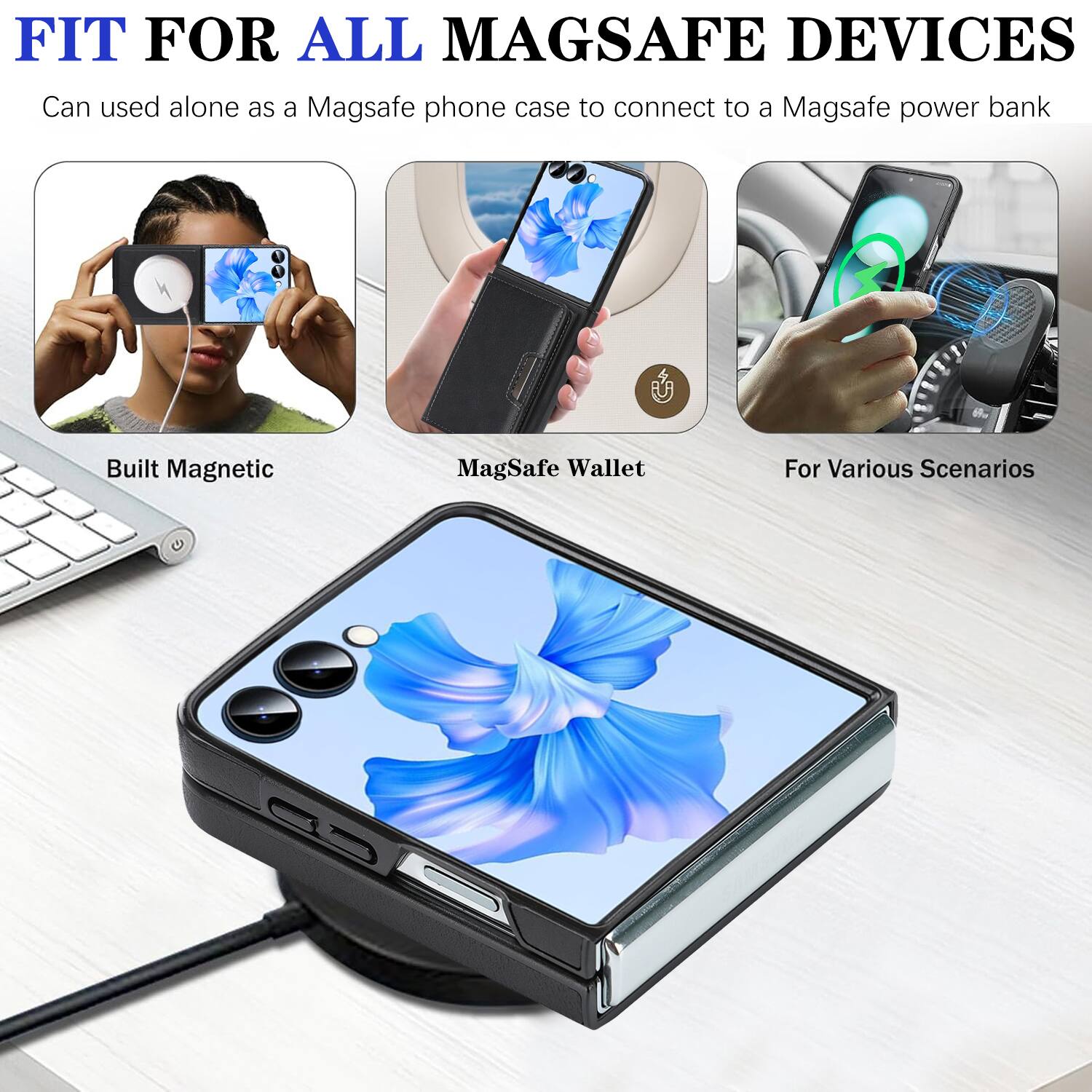 FIT FOR ALL MAGSAFE DEVICES

Can be used alone as a MagSafe phone case to connect to a MagSafe power bank

Built Magnetic
MagSafe Wallet
For Various Scenarios
