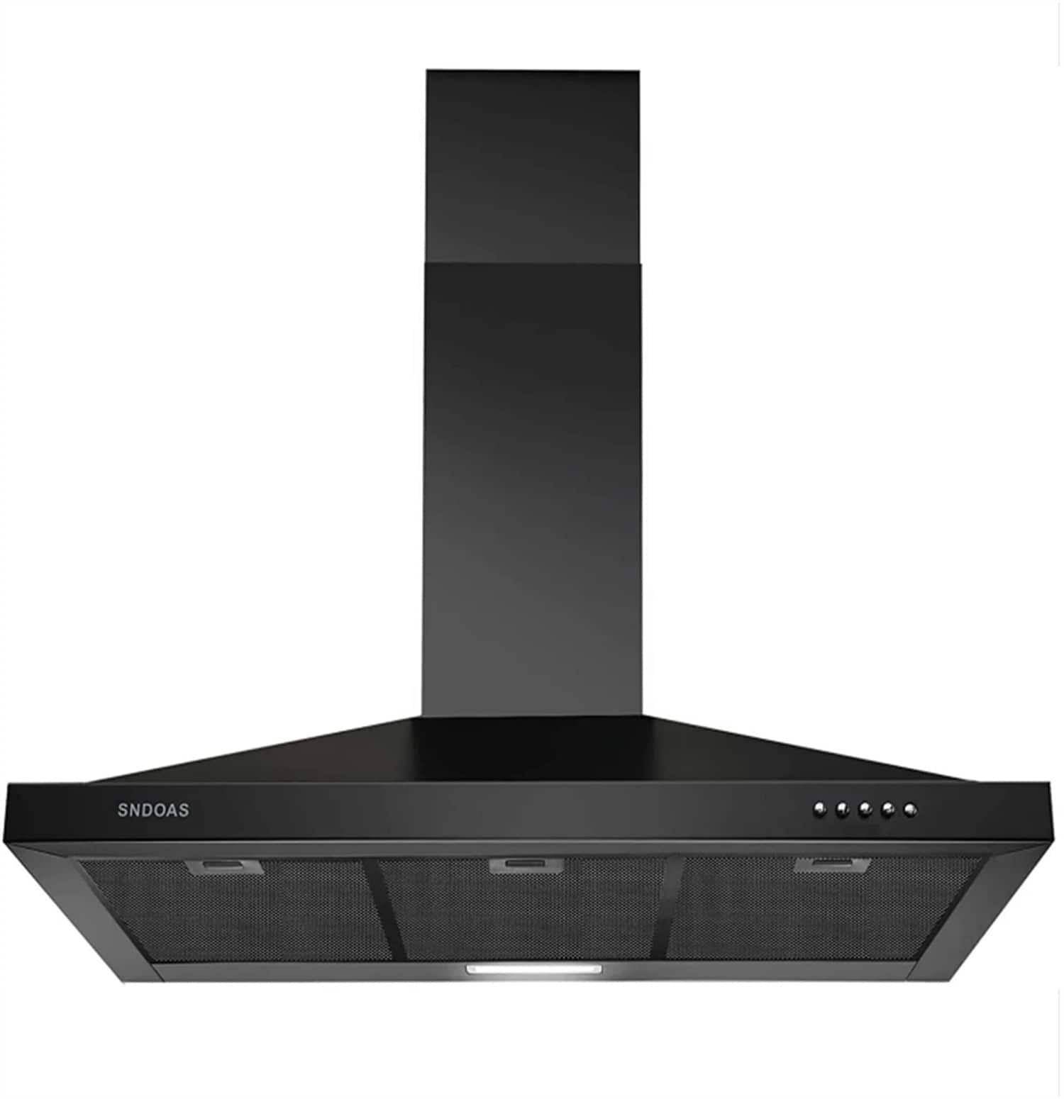 Lycvki - 35 inches - Convertible - Wall Range Hood - Black Stainless Steel