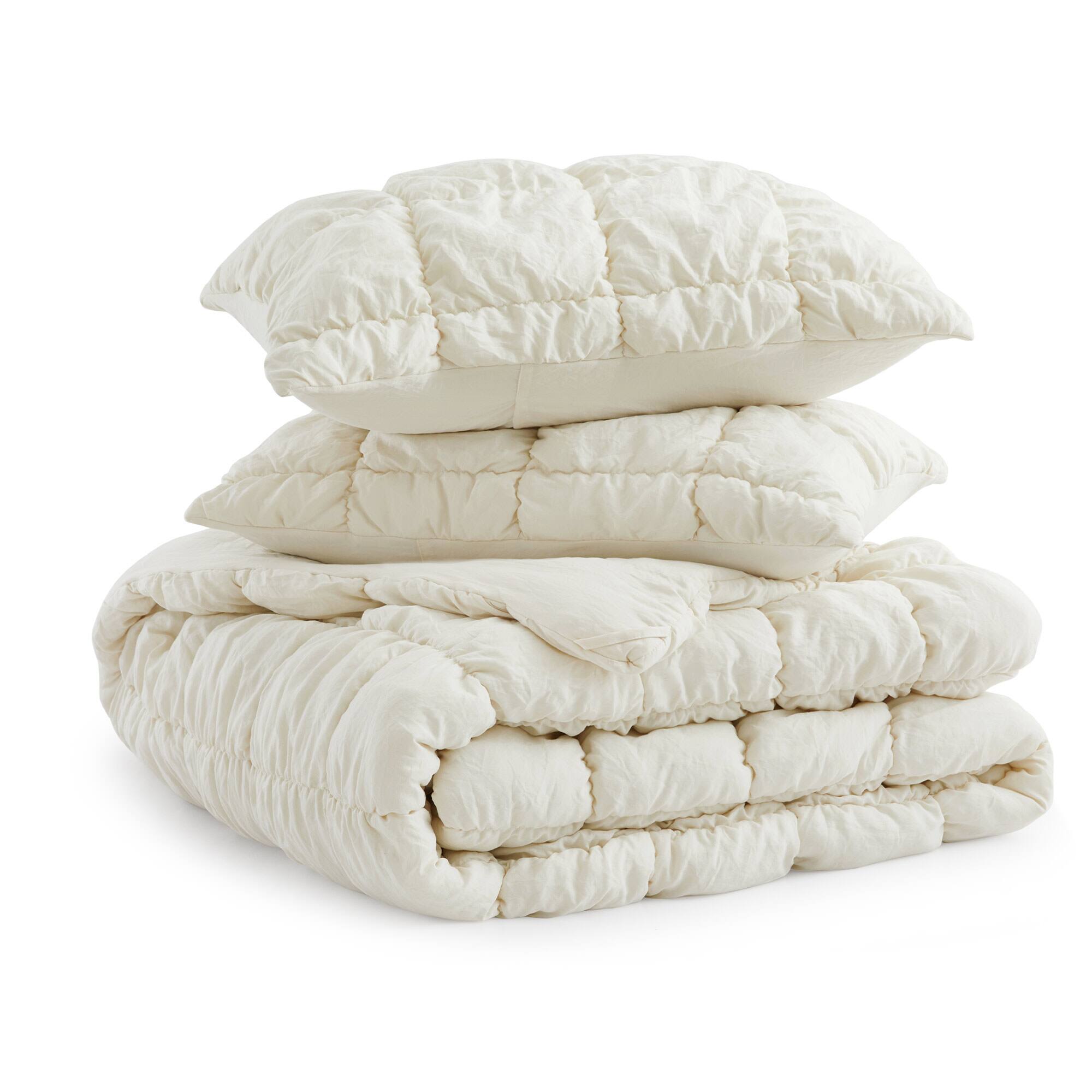 Back. Peace Nest - Peace Nest Modern All Season Puff Comforter Set with Pillowcases, Cream, Full/Queen - Cream.
