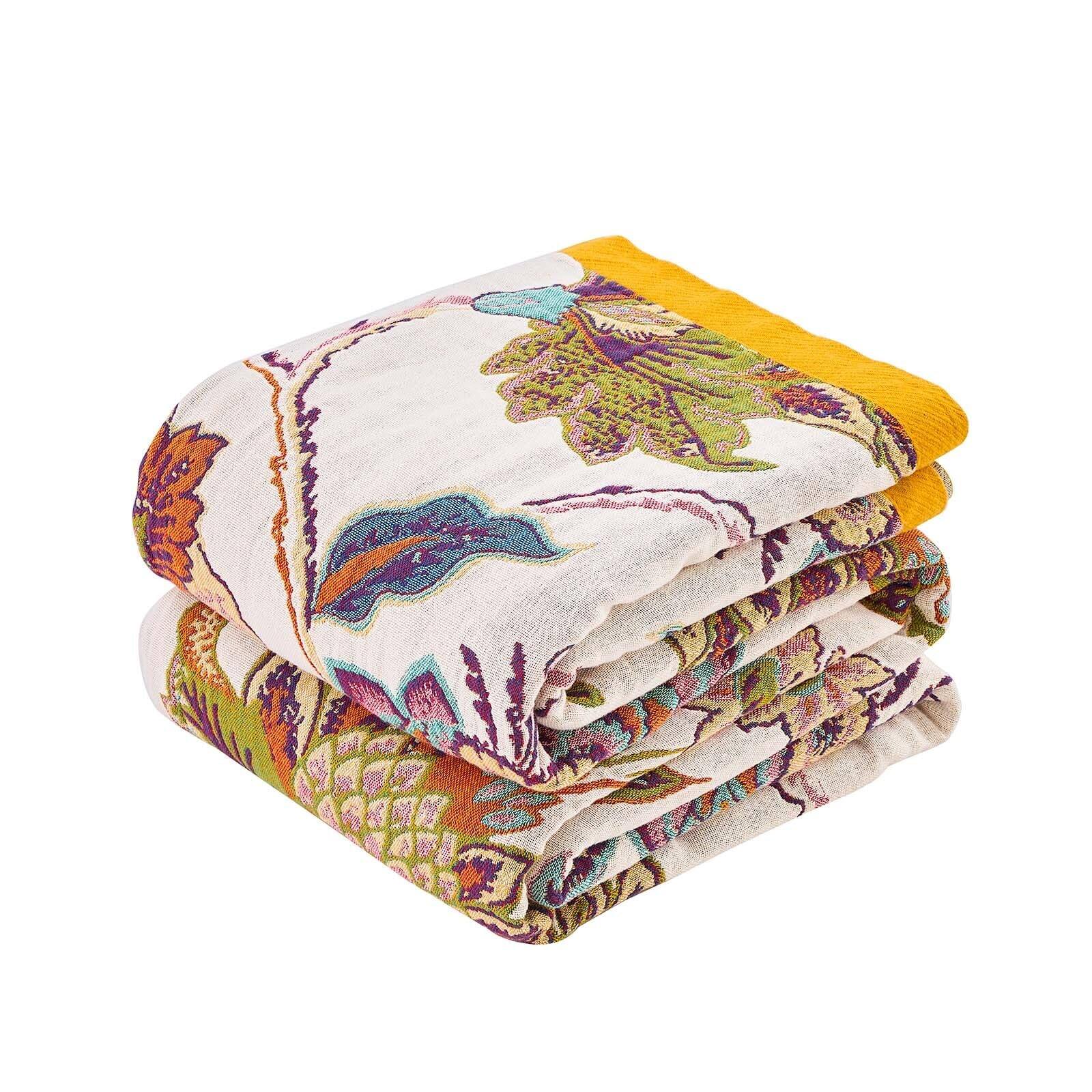 Front. Dapper Styles - Farmhouse Throw Blanket 60 x 80 Boho Blankets For Couch Cover Cotton Bohemian Vintage Quilt All Seasons - C-beige Flower-60x80 Inch.