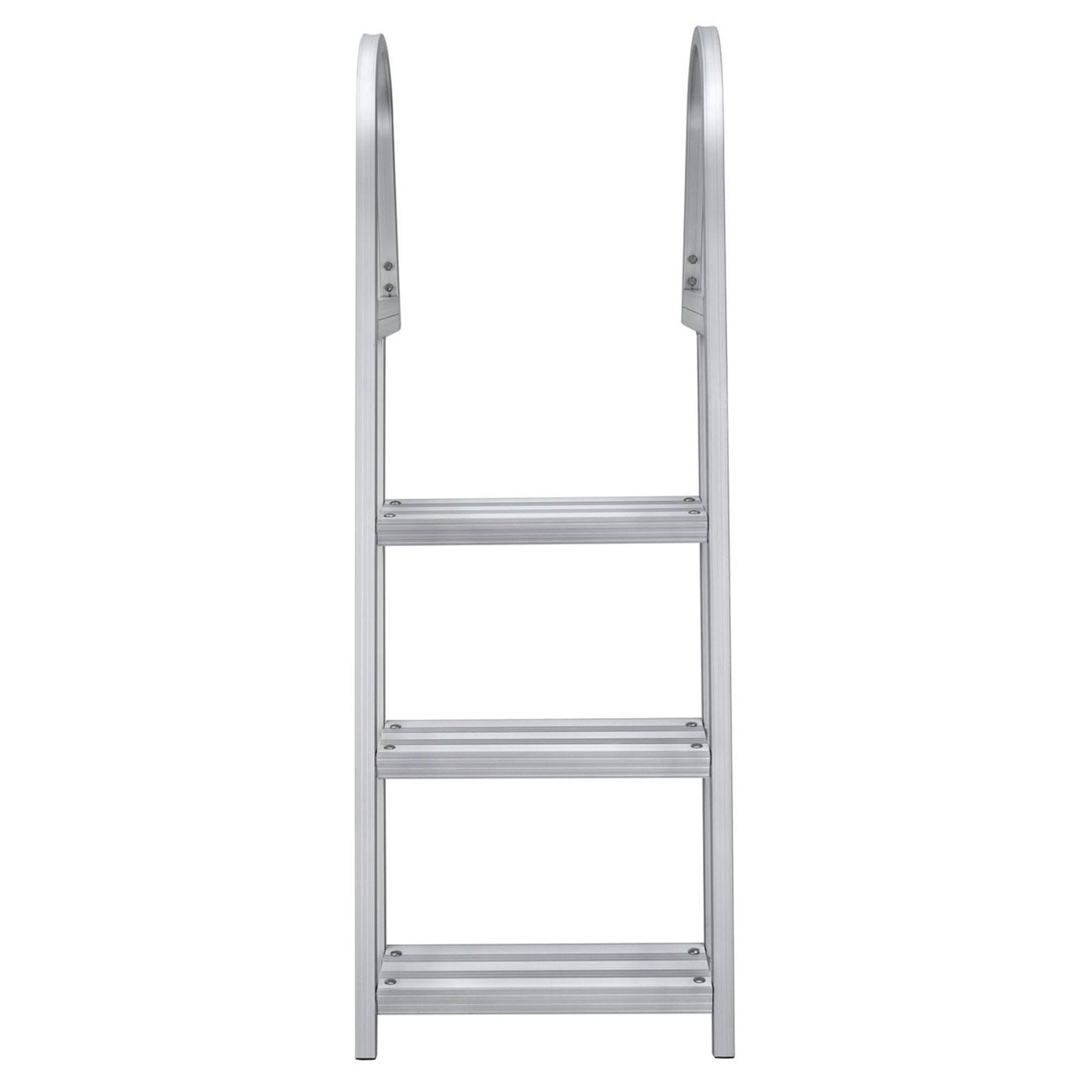 Alt View 7. RecPro - RecPro 3 Step Angled Aluminum Pontoon Dock and Boat Boarding Ladder, Silver - Silver.