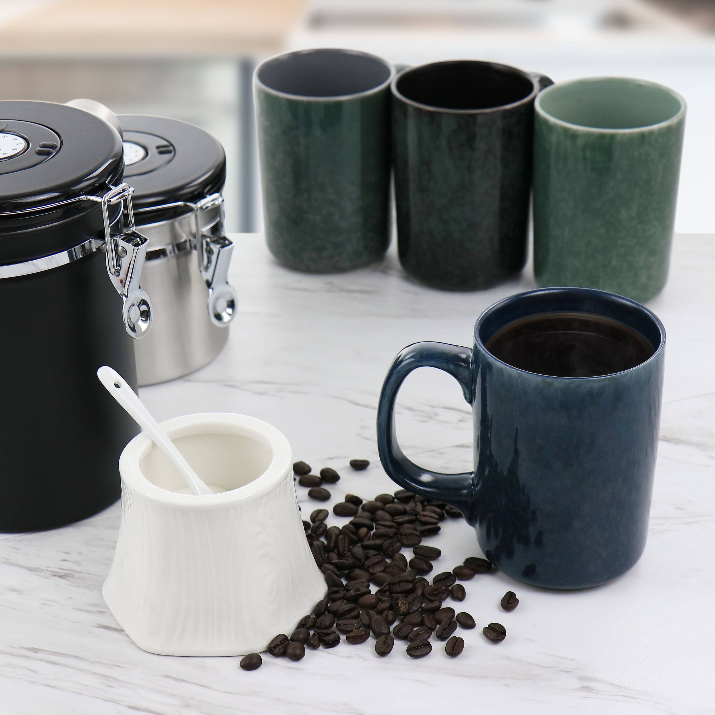 Alt View 10. Mr. Coffee - Mr. Coffee Mr. Sidewalk Blues 18oz 4 Piece Stoneware Mug Set in Assorted Colors - Assorted.