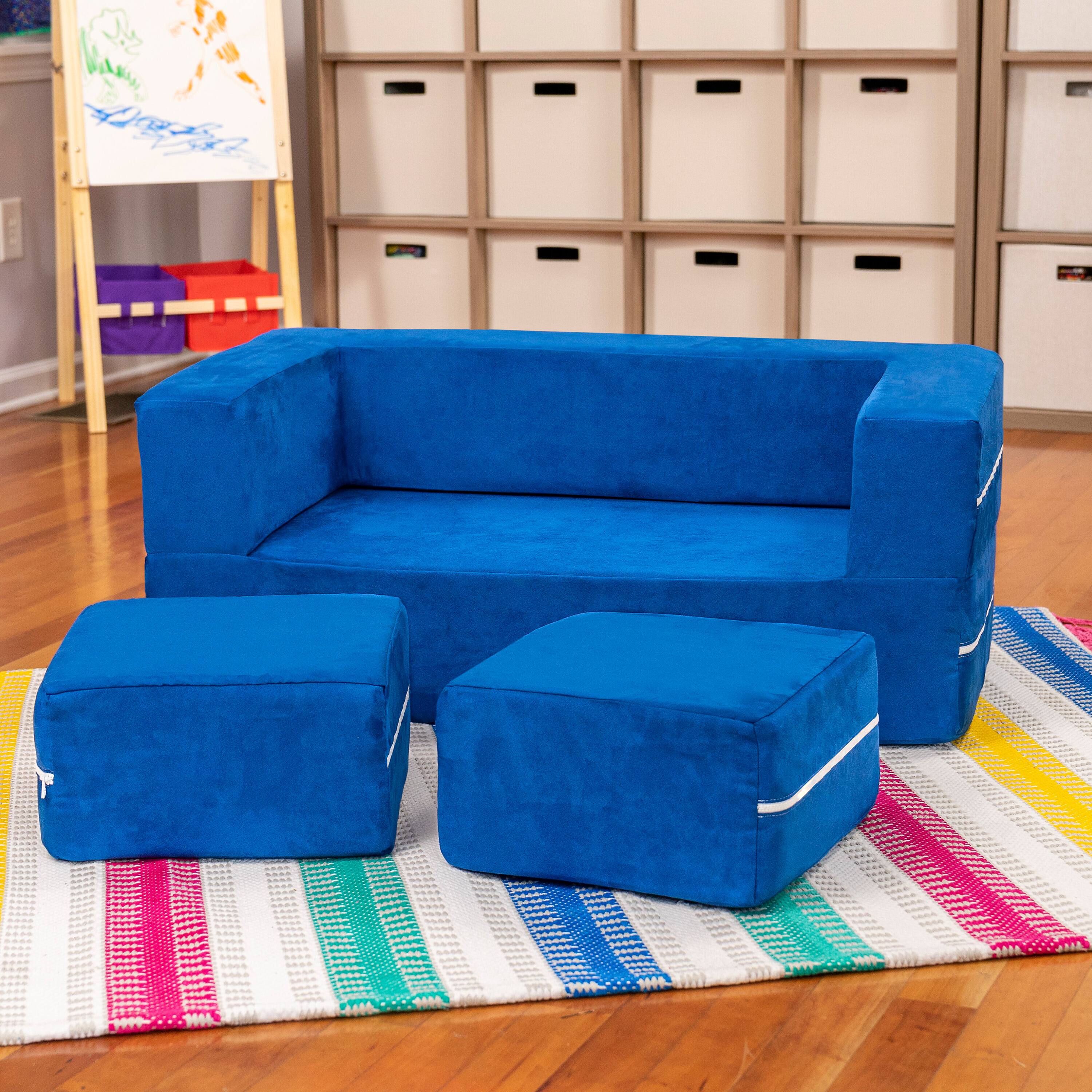 Alt View 1. Jaxx - Jaxx Zipline Kids Modular Loveseat & Ottomans/Fold Out Lounger, Blueberry - Blueberry.