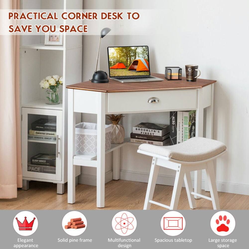 PRACTICAL CORNER DESK TO SAVE YOU SPACE

Elegant appearance
Solid pine frame
Multifunctional design
Spacious tabletop
Large storage space