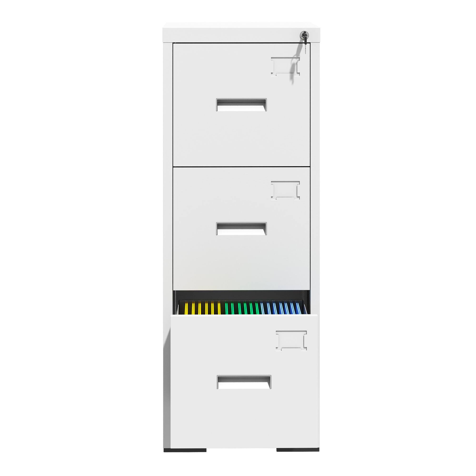Front. COWLOWN - 3 Drawer Lockable Metal Vertical File Cabinet White Narrow Card Slot Fits A4 Legal Letter Assembly Required Home Office.