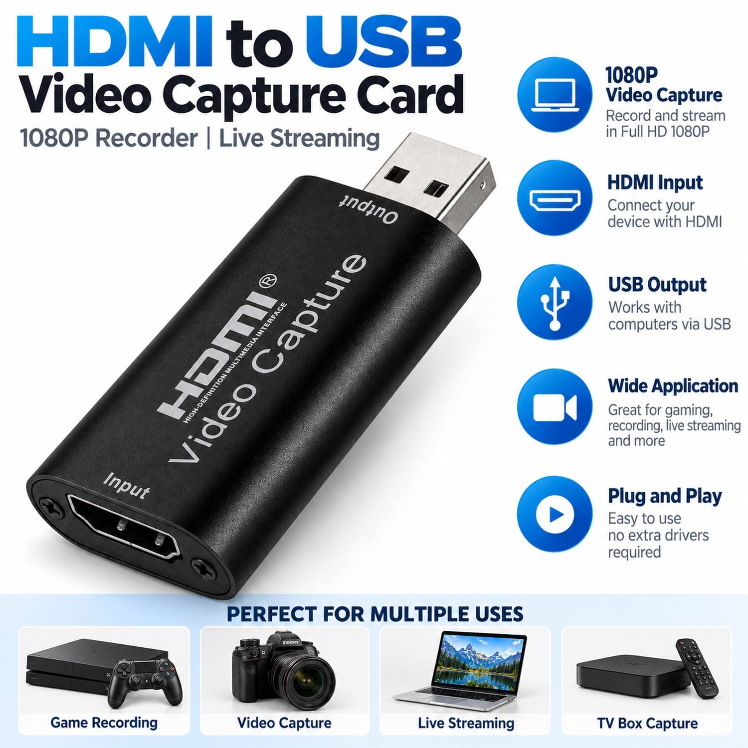 Sanoxy HDMI to USB Video Capture Card 1080P Recorder Phone Game Video ...
