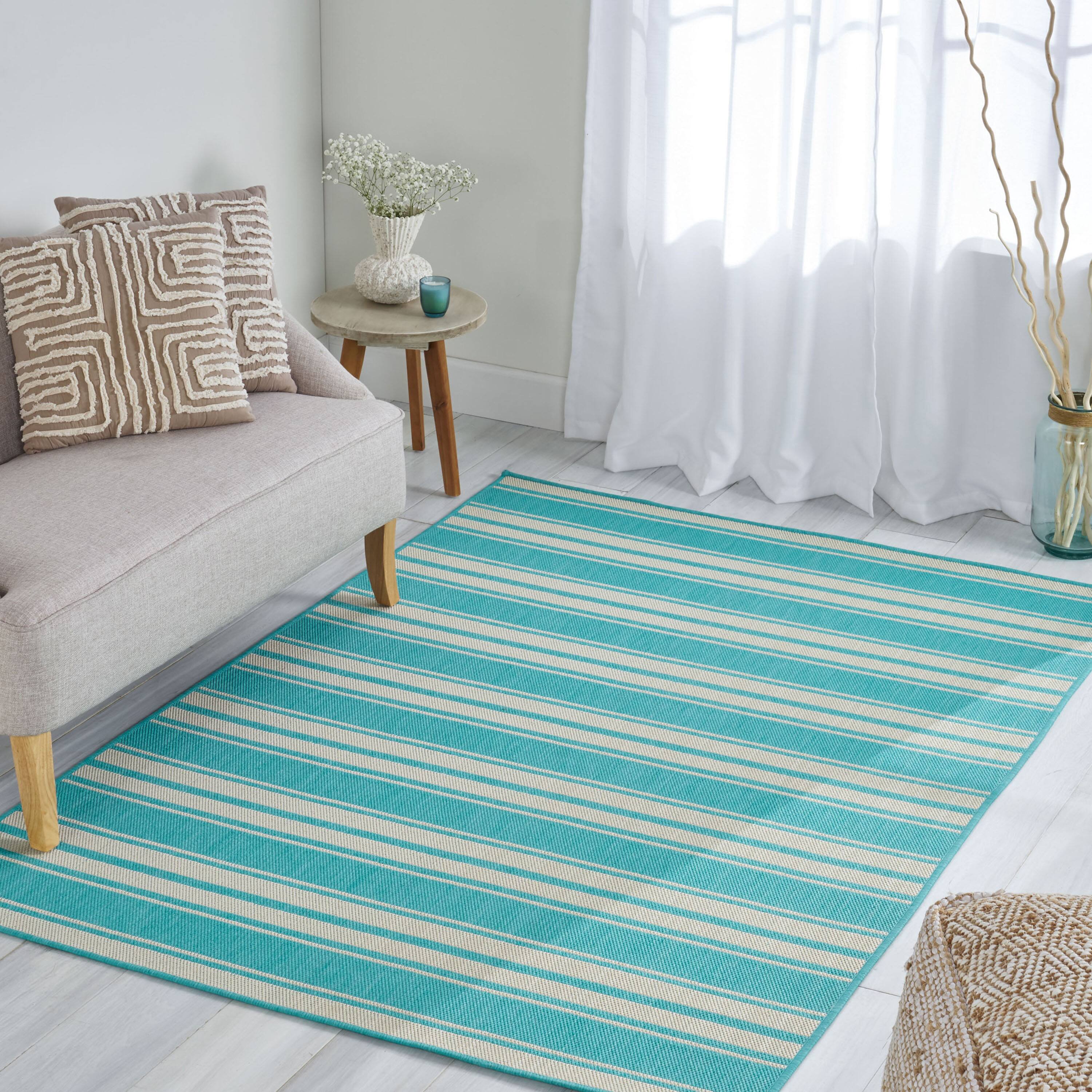 Left. APRILSOUL - Durable 100 Percent Polypropylene Outdoor Area Rug for Patio Deck and Poolside - Teal.