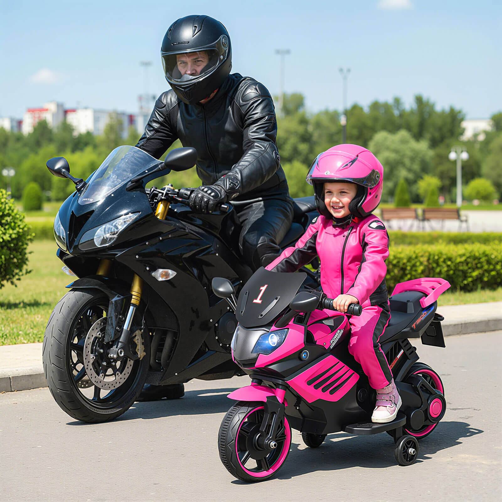 Alt View 3. Costway - Costway 6V Kids Motorcycle with Music, Horn, Detachable Training Wheels & LED Headlights - Pink.