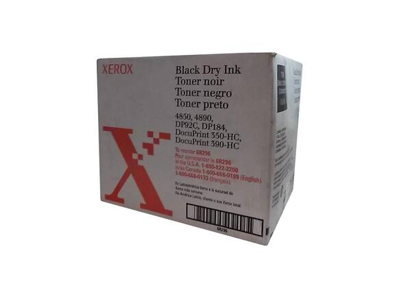 Xerox Black Dry Ink Toner noir Toner negro Toner preto
4850, 4890, DP92C, DP184, DocuPrint 350-HC, DocuPrint 390-HC
To reorder 6R296
Pour commander le 6R296
in the U.S.A. 1-800-822-2200
in Canada 1-800-668-0133
1-800-668-0199 (English)
En Latinoamérica (español)
Tarsa miss Same 8 la sucursal de Lira, chems a Xara local. 6R296
Xerox
6R296