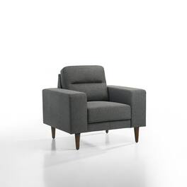 Manhattan Lane - Vile Accent Chair, Plush Gray Fabric, Classic Tape Solid Wood Legs - Gray, Brown