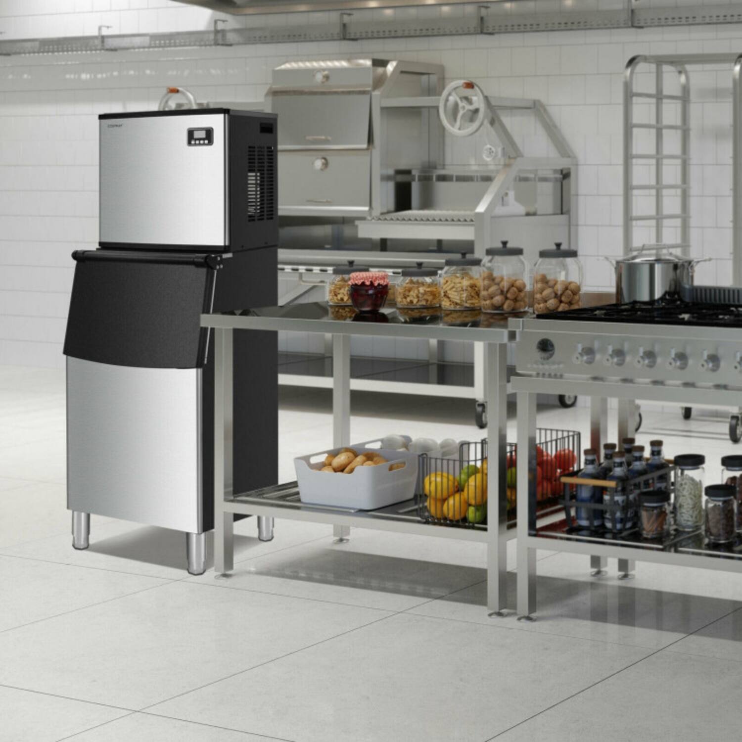 Alt View 2. LUCKY ONE - Split Commercial Ice Maker 353 lbs/24h with 198 lbs Storage Bin - Black, silver.