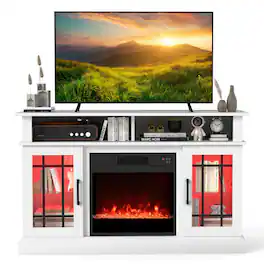 SlickBlue - TV Stand with Electric Fireplace, LED Lights, and Remote Control for Living Room - White