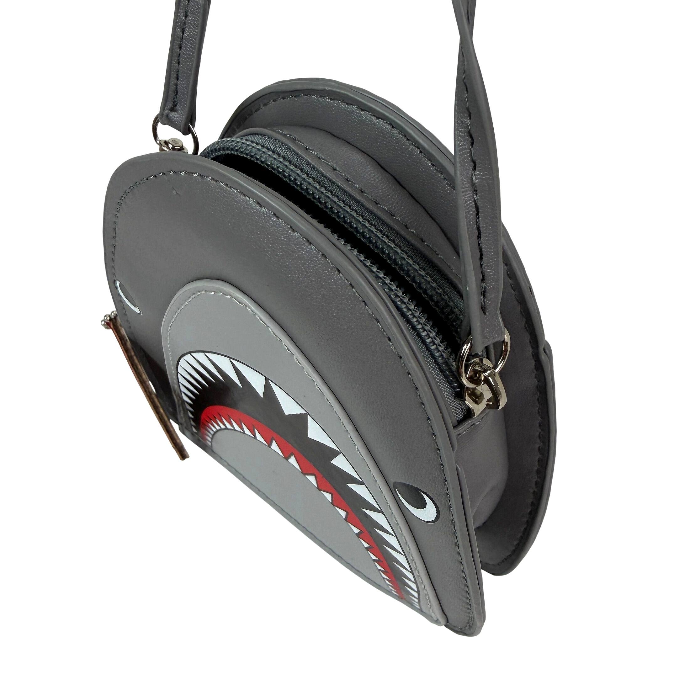 Alt View 2. Things2Die4 - Shark Wristlet Handbag Halloween Grey Vinyl Coin Purse with Hand Charm Zipper - Grey.