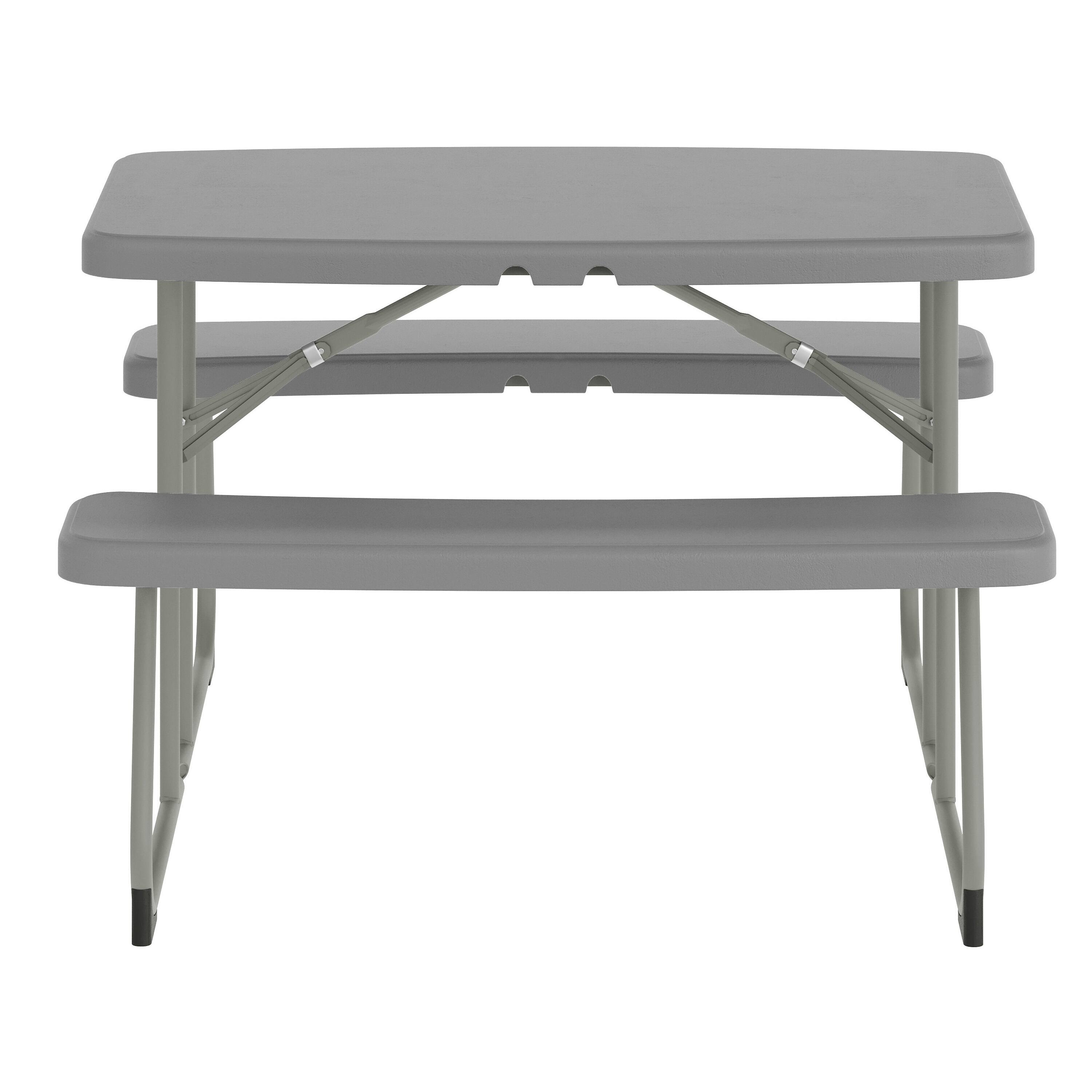 Angle. Flash Furniture - Paige Easy-Fold Gray Folding Plastic Kids Outdoor Picnic Table and Benches - Commercial Grade - Seating for 4 Kids - Gray.