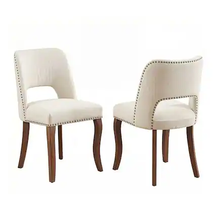 Front. GOODSILO - Modern Fabric Upholstered Dining Chairs Set of Two with Curved Backrest and Solid Wood Legs - Beige.