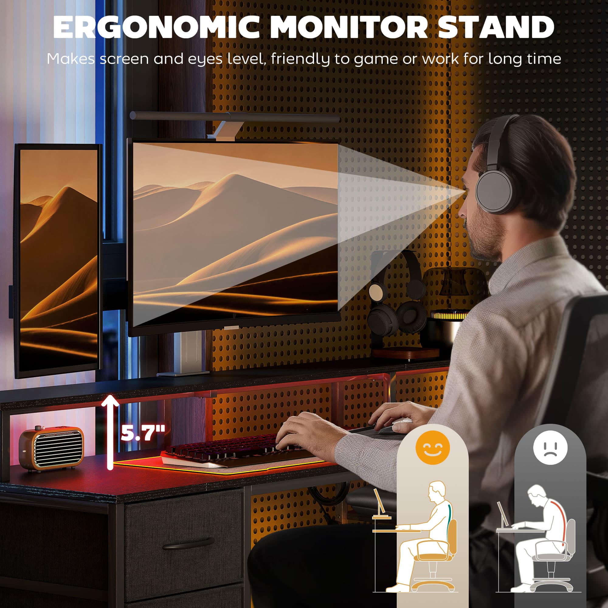 ERGONOMIC MONITOR STAND 5.7" Makes screen and eyes level, friendly to game or work for long time