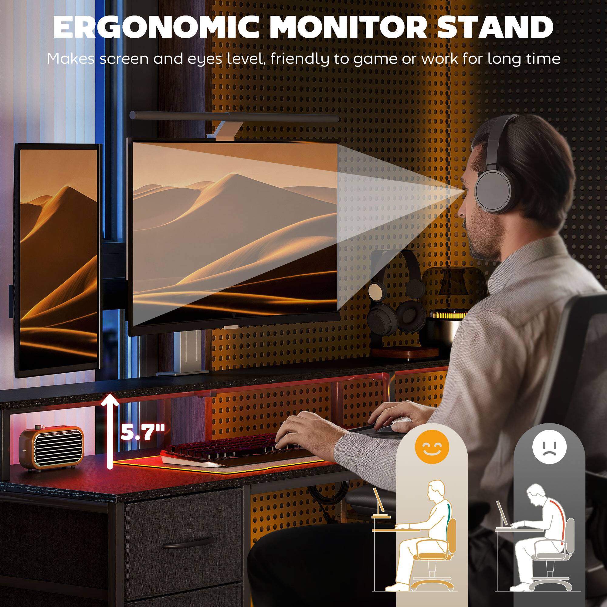 ERGONOMIC MONITOR STAND 5.7" Makes screen and eyes level, friendly to game or work for long time