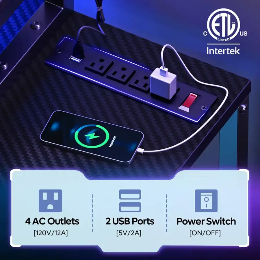 C ETD US LISTED Intertek Z E Cherged 4 AC Outlets [120V/12A] 2 USB Ports [5V/2A] Power Switch [ON/OFF]