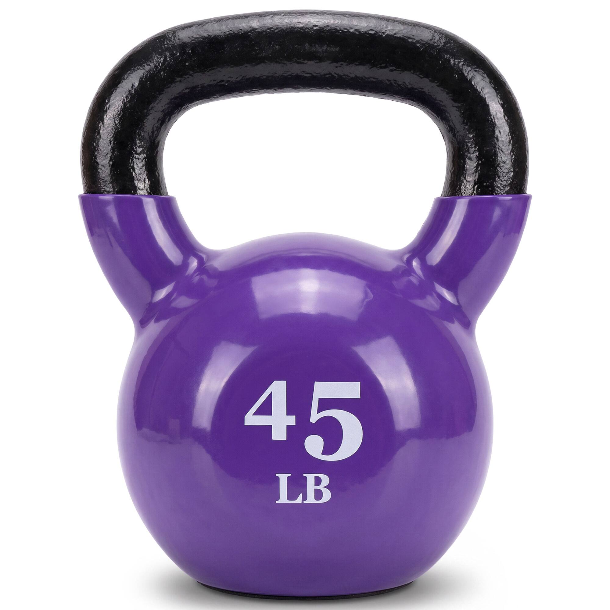 Front. Fitvids - Fitvids 45 lb Vinyl-Coated Kettlebell With Handle for Strength Training, Violet - Violet.