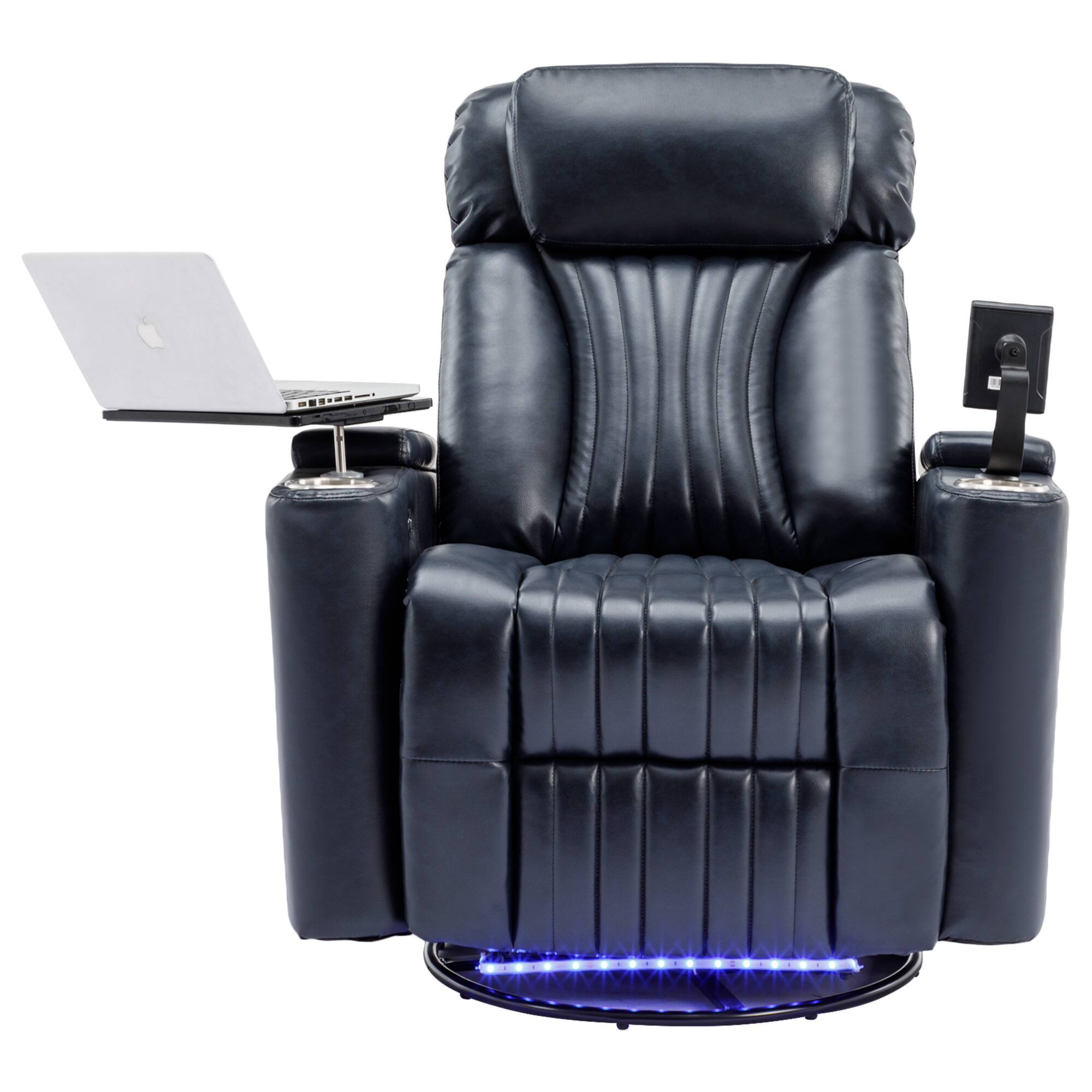 Alt View 4. APRILSOUL - Power Swivel Recliner Home Theater Seating Hidden Arm Storage Led Light Strip Cup Holder Tray Blue - Blue.