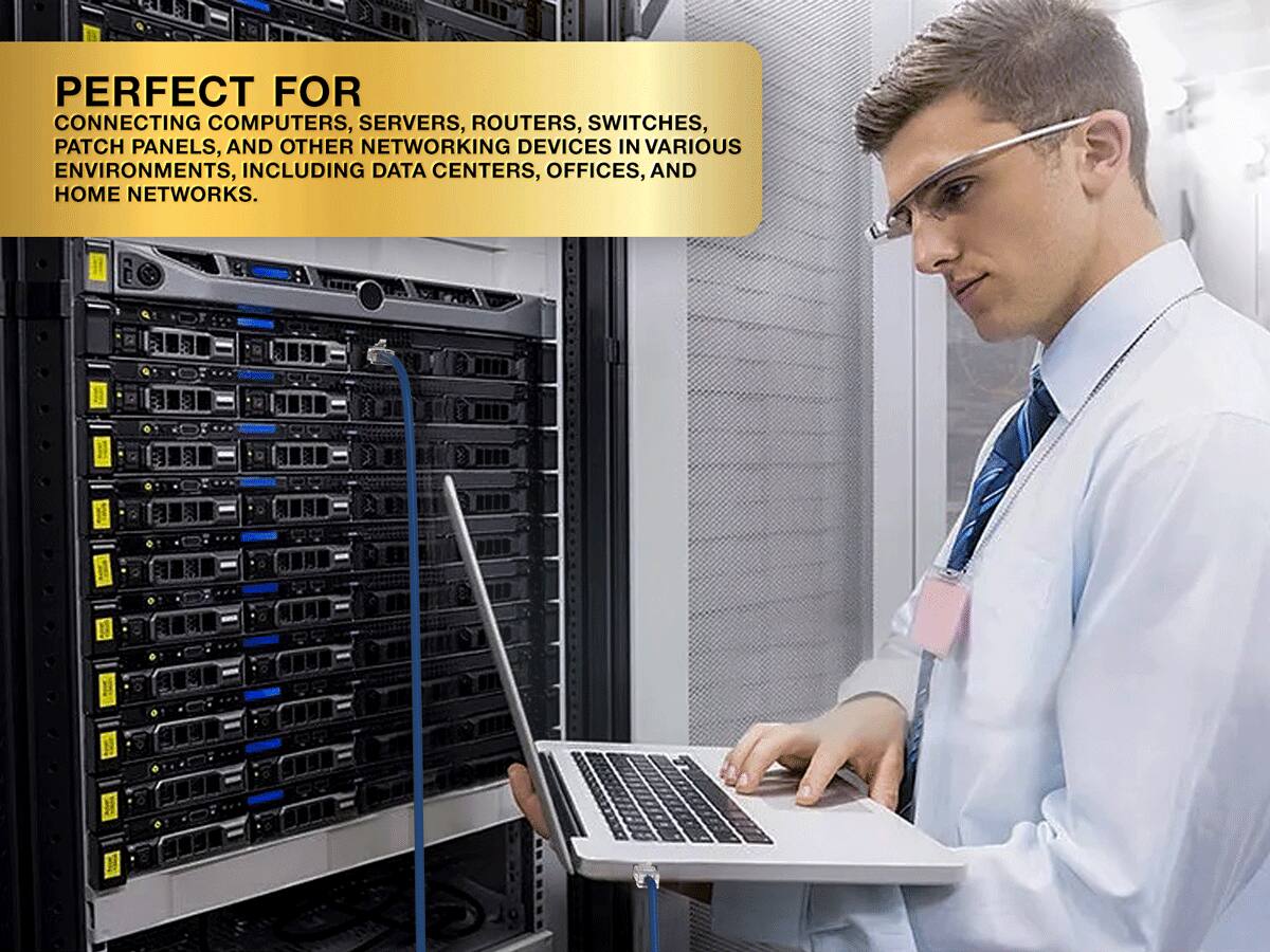 PERFECT FOR CONNECTING COMPUTERS, SERVERS, ROUTERS, SWITCHES, PATCH PANELS, AND OTHER NETWORKING DEVICES IN VARIOUS ENVIRONMENTS, INCLUDING DATA CENTERS, OFFICES, AND HOME NETWORKS.