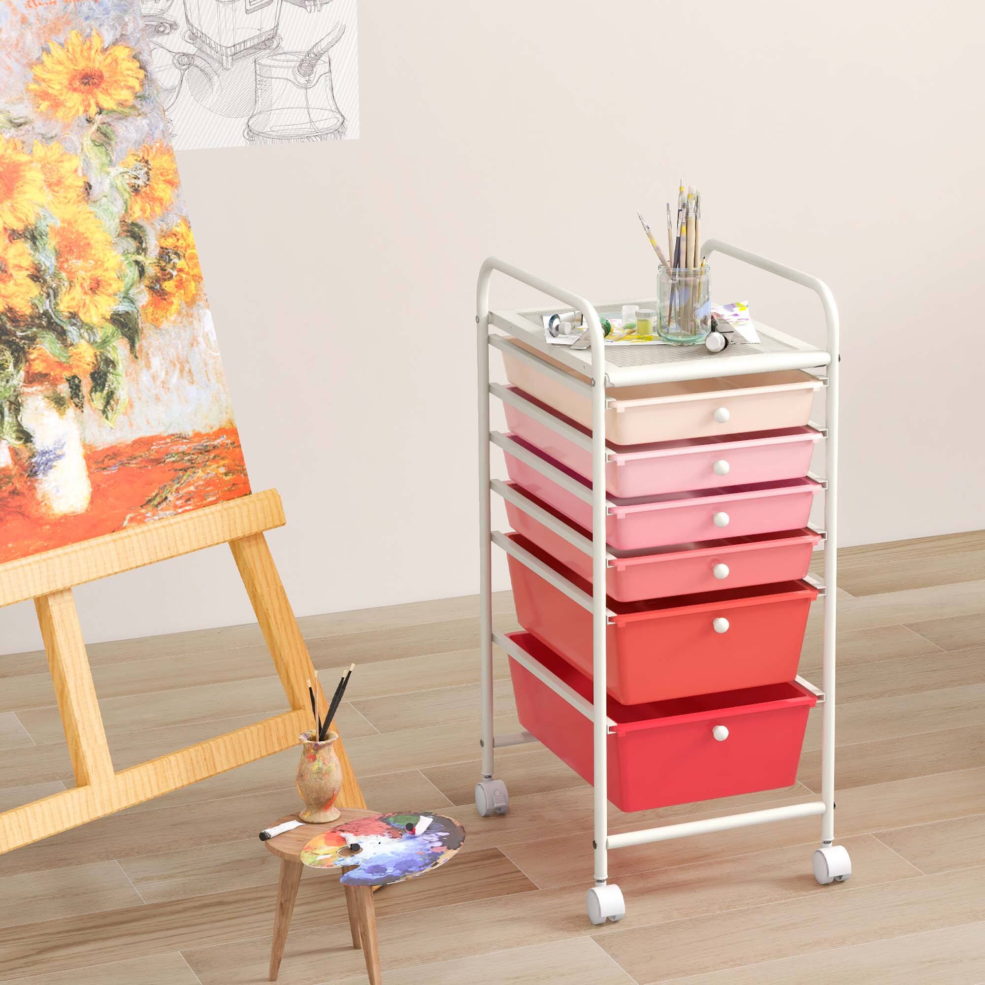 Alt View 3. Costway - 6 Drawer Rolling Storage Cart Scrapbook Paper Office Organizer - Gradient Pink.