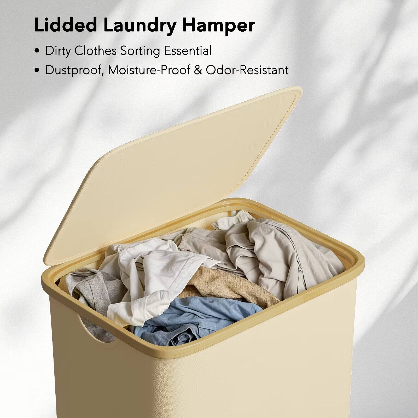 Lidded Laundry Hamper  
- Dirty Clothes Sorting Essential  
- Dustproof, Moisture-Proof & Odor-Resistant