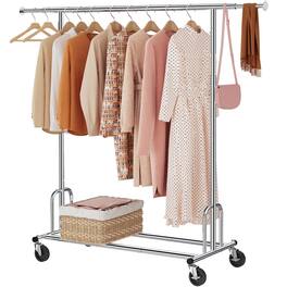 Hirose Alice - Tajsoon Clothing Rack Heavy Duty Clothes Racks Garment Rack with Wheels and Rod Clothing Rack Max Capacity - Chrome Single Rod Heavy Duty