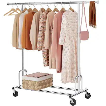 Front. Hirose Alice - Tajsoon Clothing Rack Heavy Duty Clothes Racks Garment Rack with Wheels and Rod Clothing Rack Max Capacity - Chrome Single Rod Heavy Duty.
