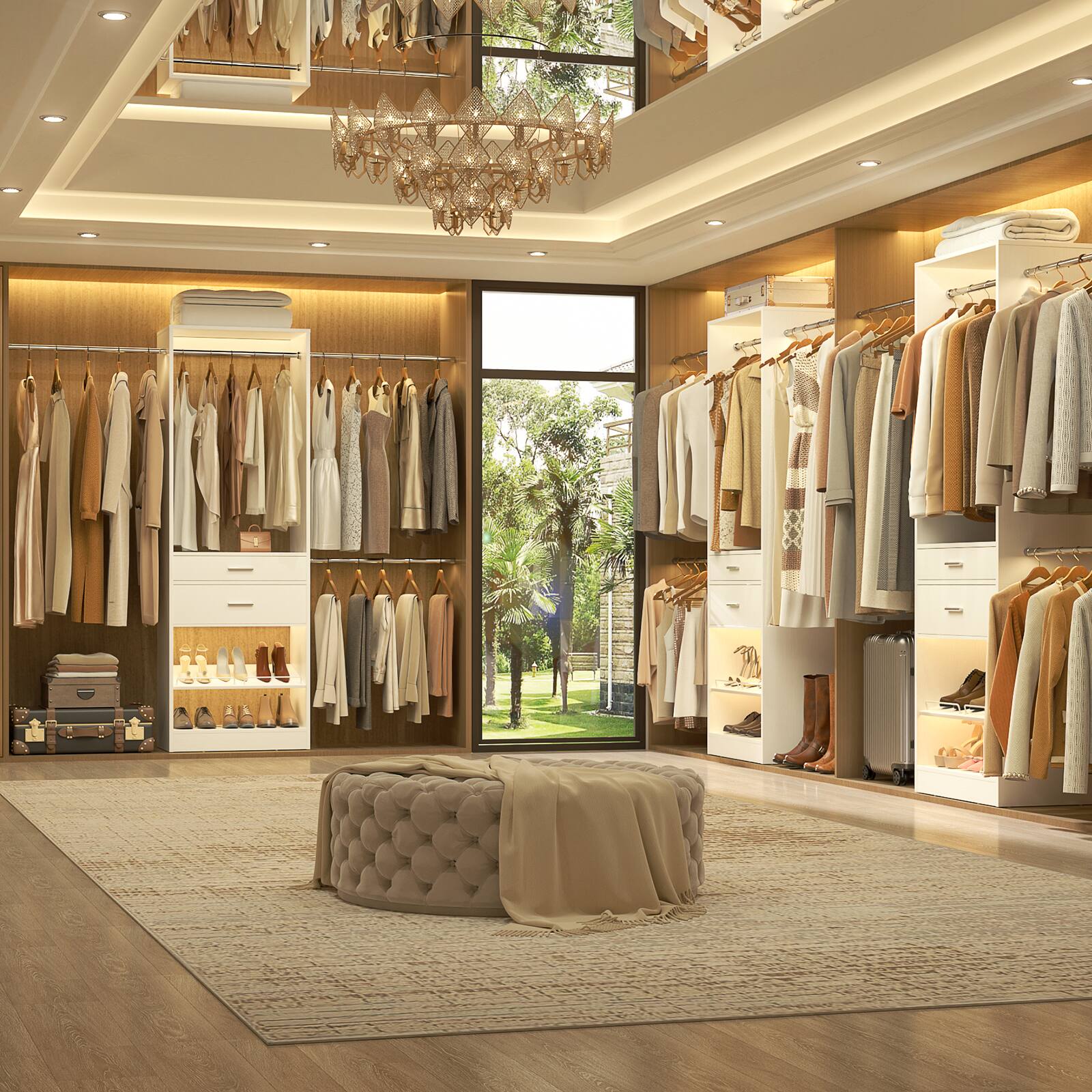 Alt View 3. Aheaplus - 8FT Closet Organizer with 4 Hanging Rods & Shelves, Walk-in Wardrobe System with Shoe Racks for Closet/Bedroom - White.