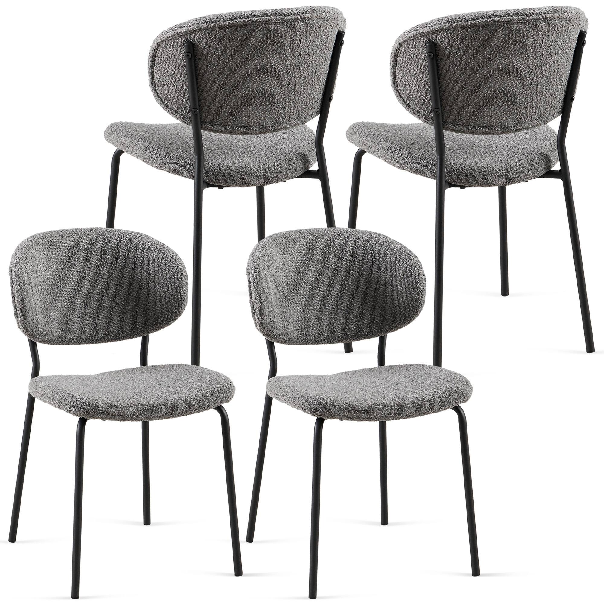 Back. Lirago - 23 Inch Boucle Fabric Dining Chairs Set of 4 Mid Century Modern Design Curved Backrest Metal Legs - Gray.