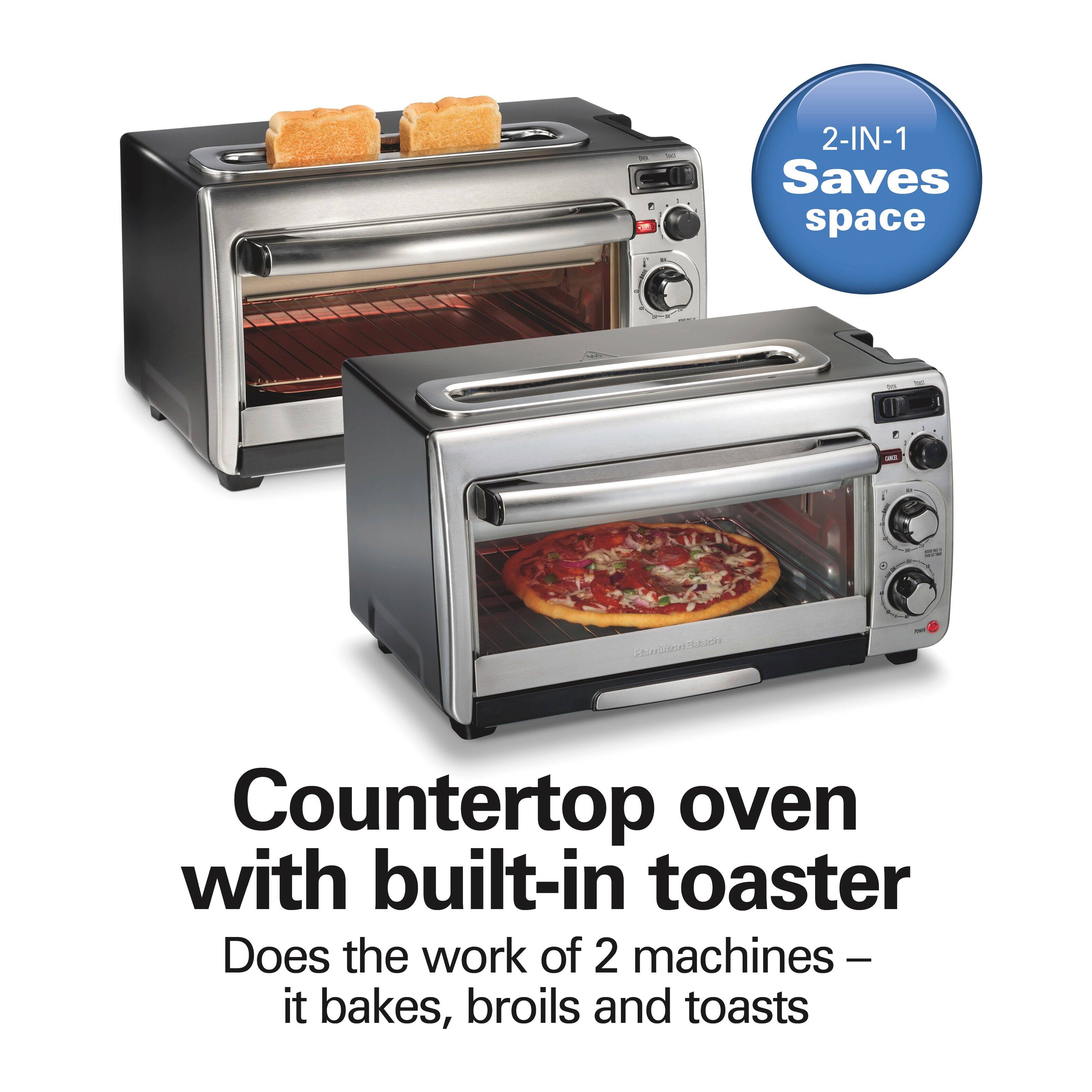 2-IN-1 Saves space

Counter top oven with built-in toaster

Does the work of 2 machines – it bakes, broils and toasts