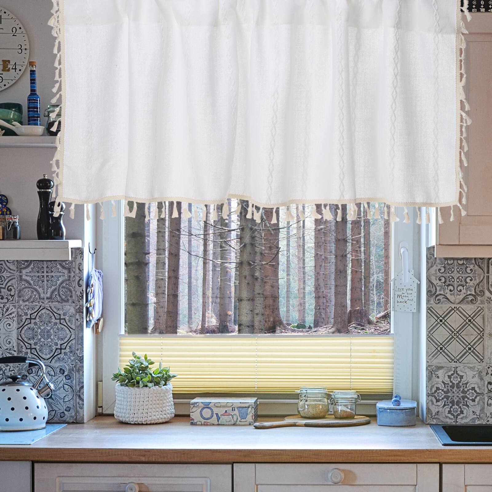Alt View 5. Unique Bargains - Curtain Valances, 18"x52" Semi Sheer Rod Pocket for Small Windows Living/Bed/Bath/Kitchen, Set of 1 Panel - Blue.