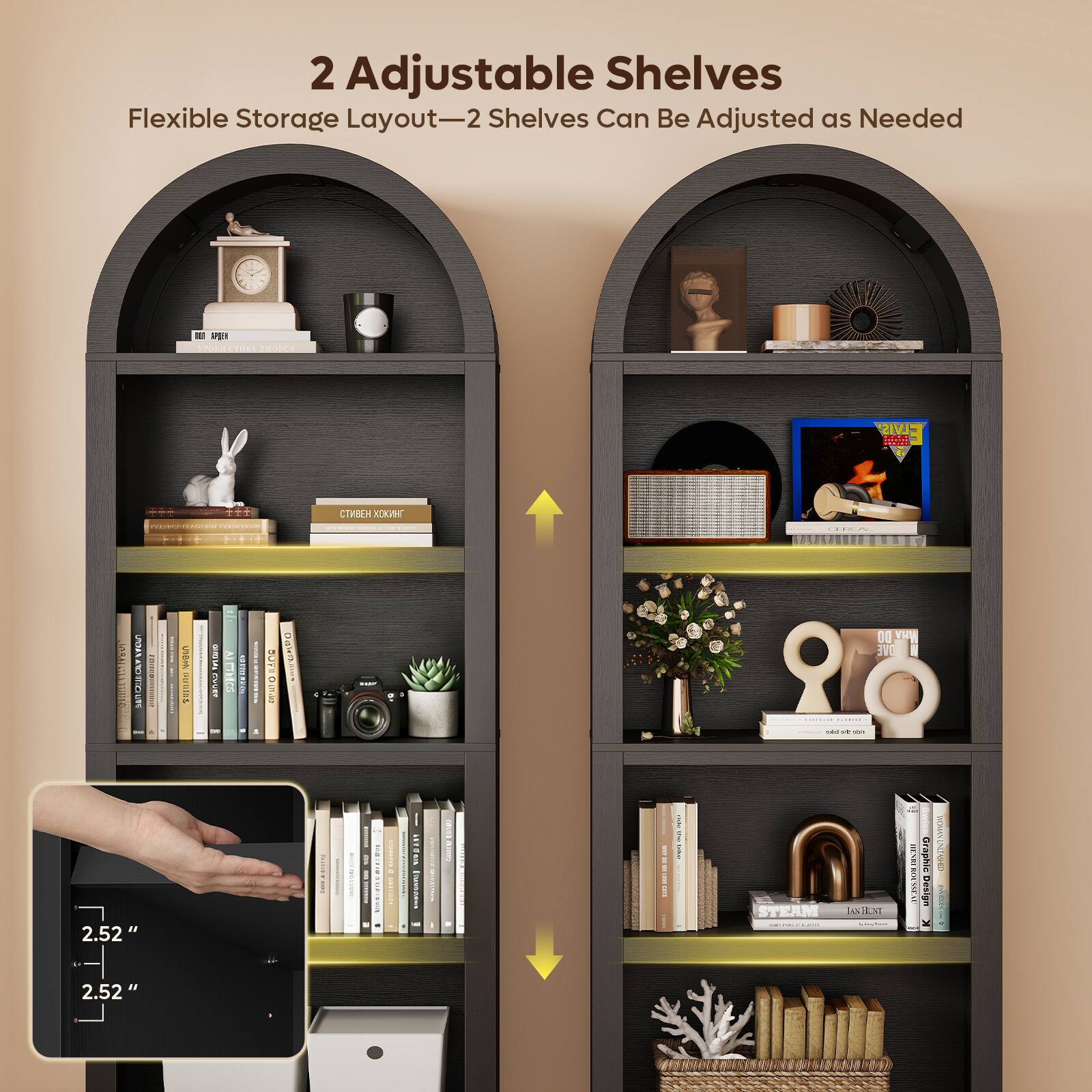 2 Adjustable Shelves  
Flexible Storage Layout—2 Shelves Can Be Adjusted as Needed  

2.52"
