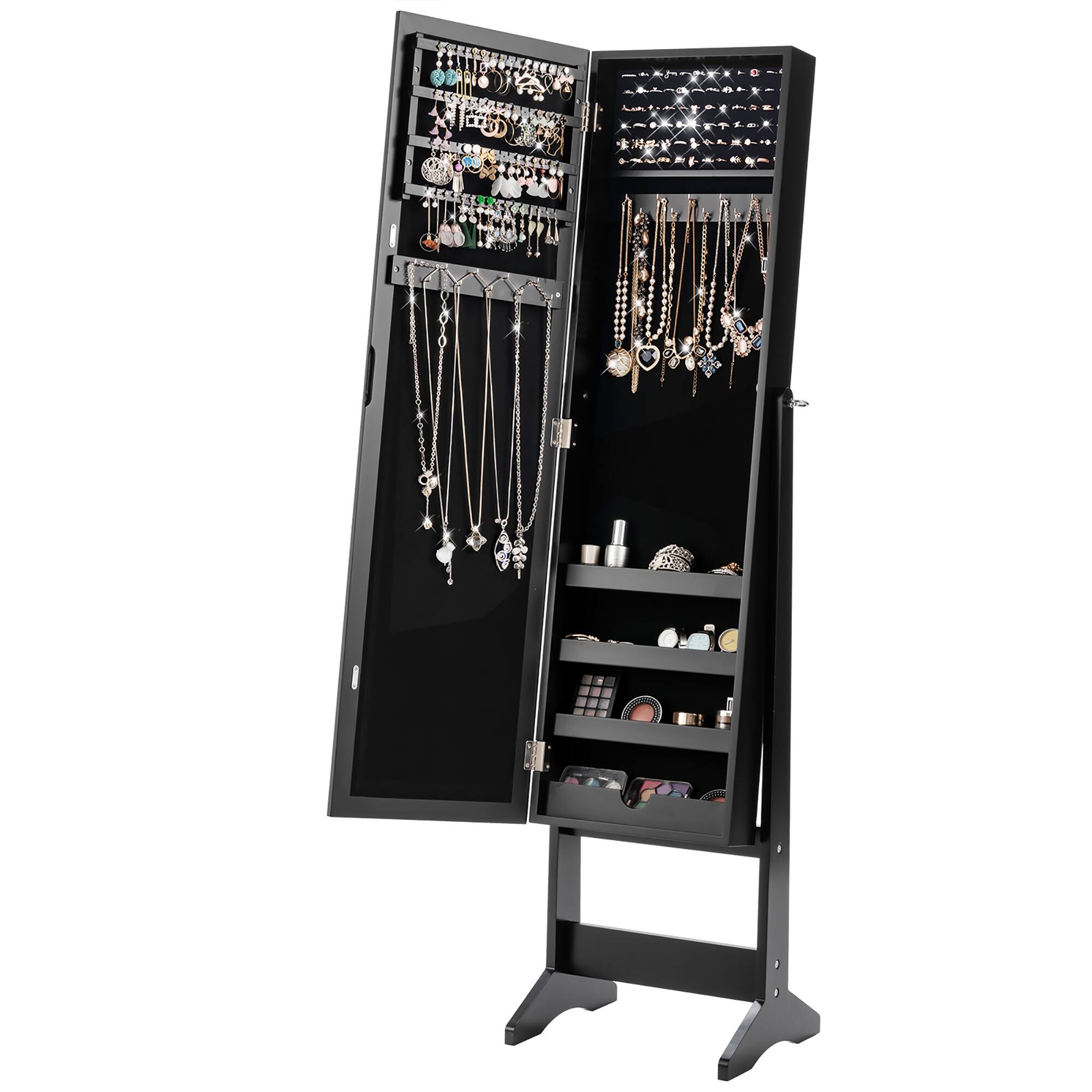 Alt View 18. Costway - Jewelry Mirrored Cabinet Armoire Organizer Storage Box w/ Stand Christmas Gift - Black.