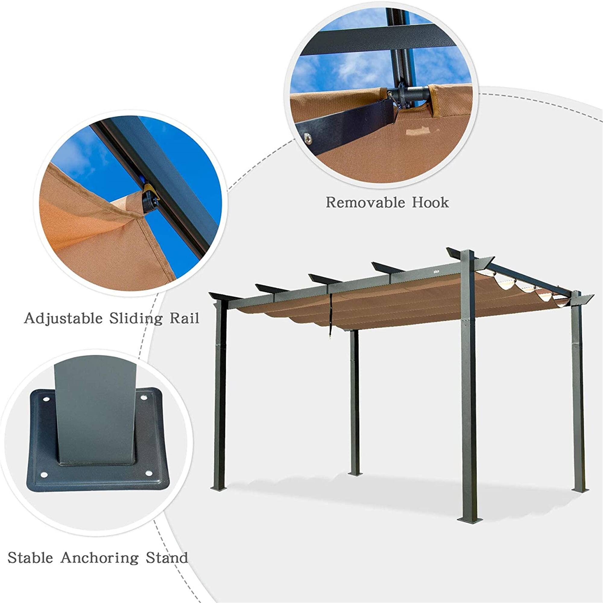 - Removable Hook
- Adjustable Sliding Rail
- Stable Anchoring Stand